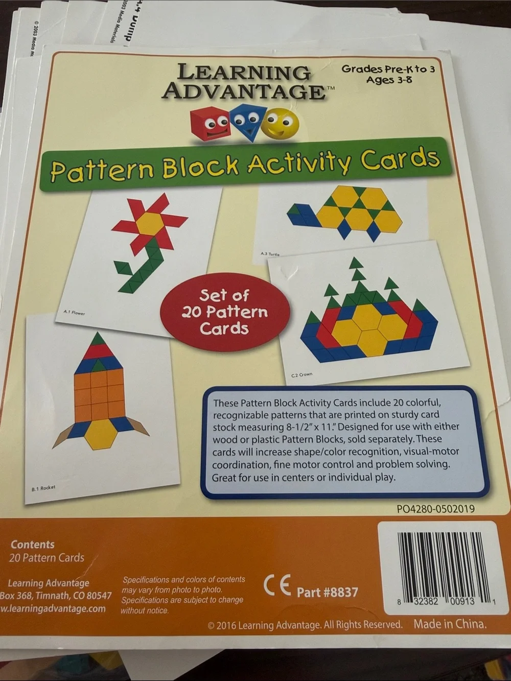 Vintage Wooden Pattern Blocks & Montessori Activity Cards learning advantage
